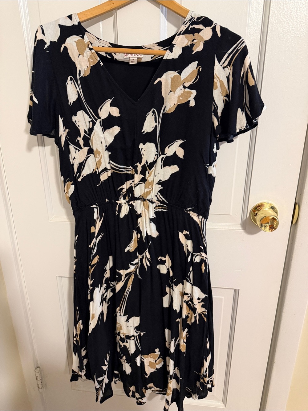 Merona Black Dress with Cream and Tan Floral Print